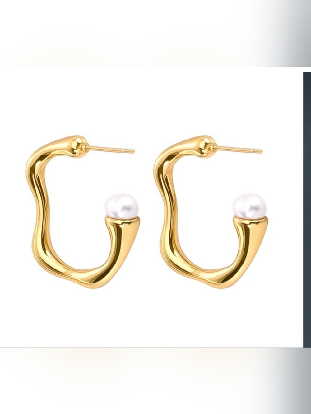 Gold Pearl Accent Sculpted Hoop Earrings